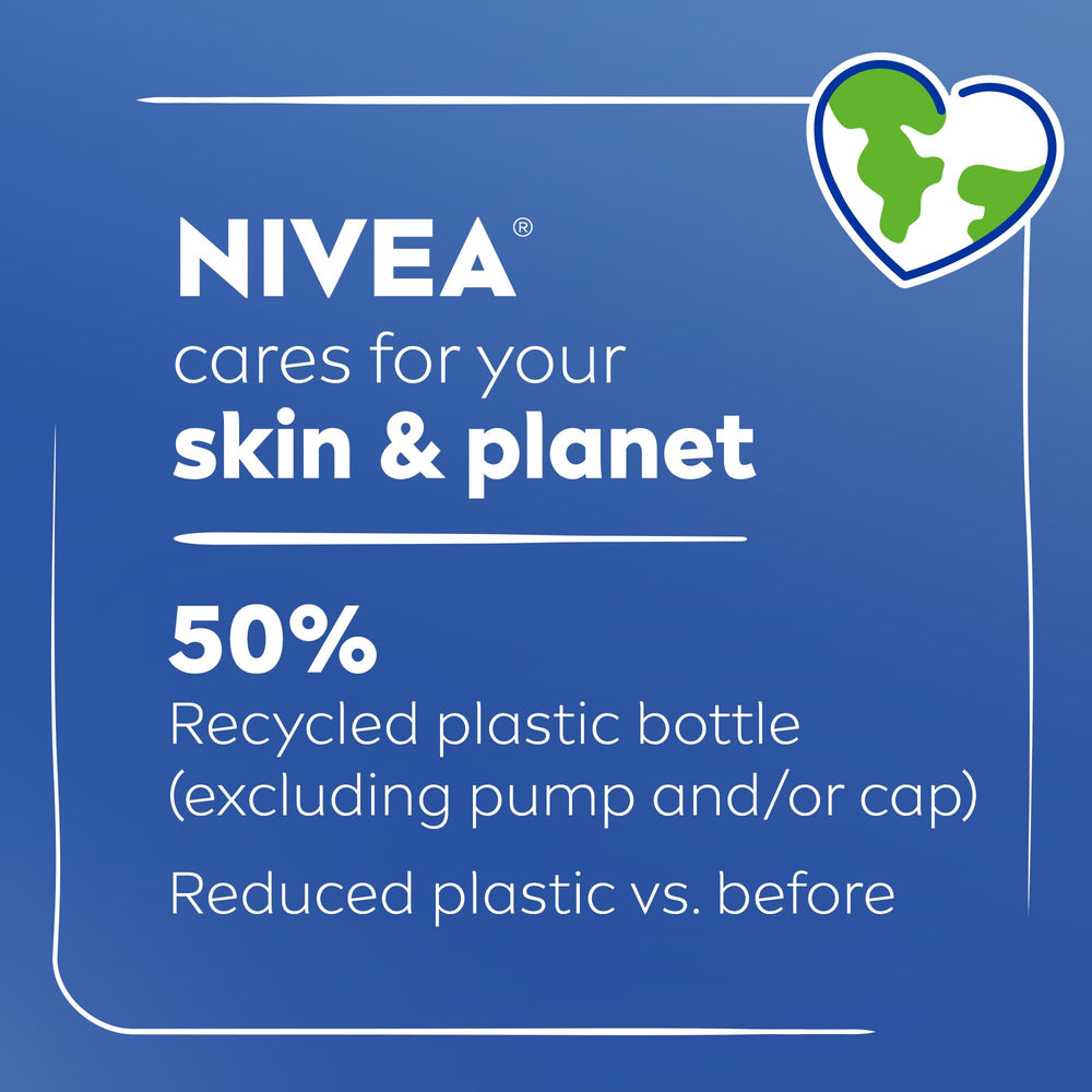 NIVEA Shea Nourish bottle in recycled packaging highlights sustainability.