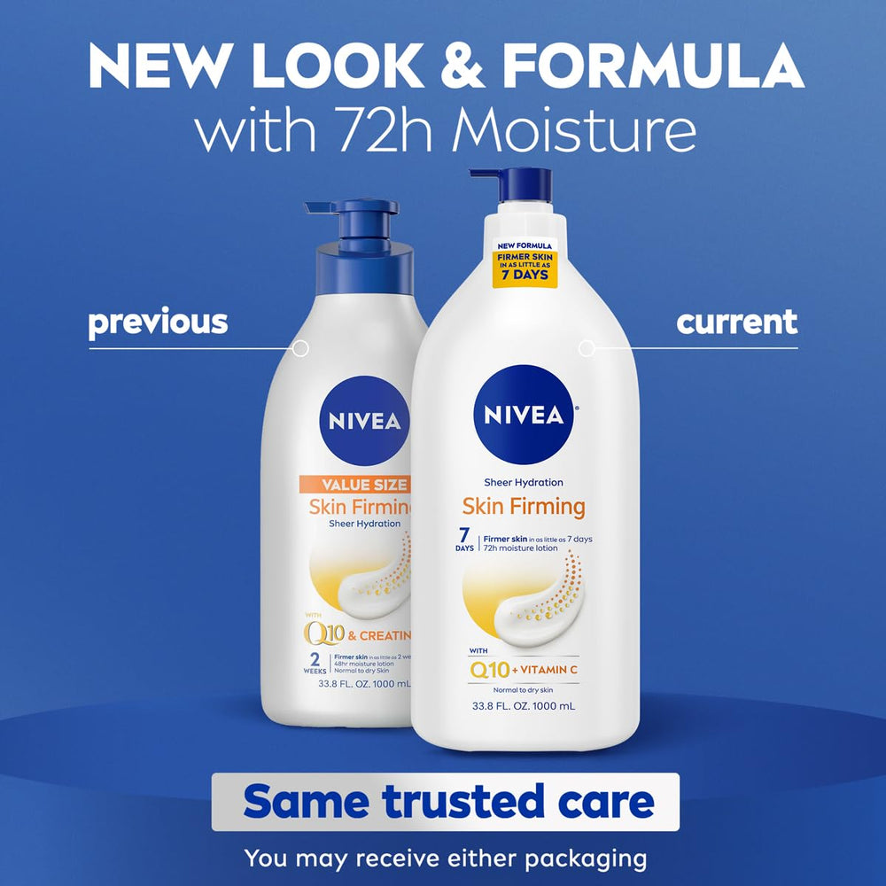 NIVEA Sheer Hydration Q10 and Vitamin C close-up shows skin nourishment.