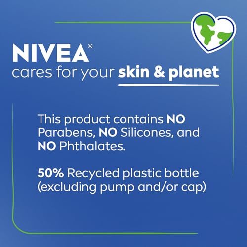 NIVEA value-size pump bottle placed on a bathroom shelf.