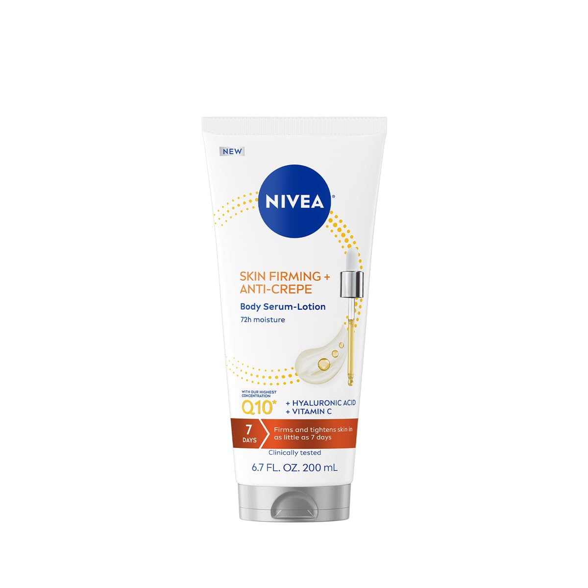 NIVEA Skin Firming bottle pouring for crepey skin hydration