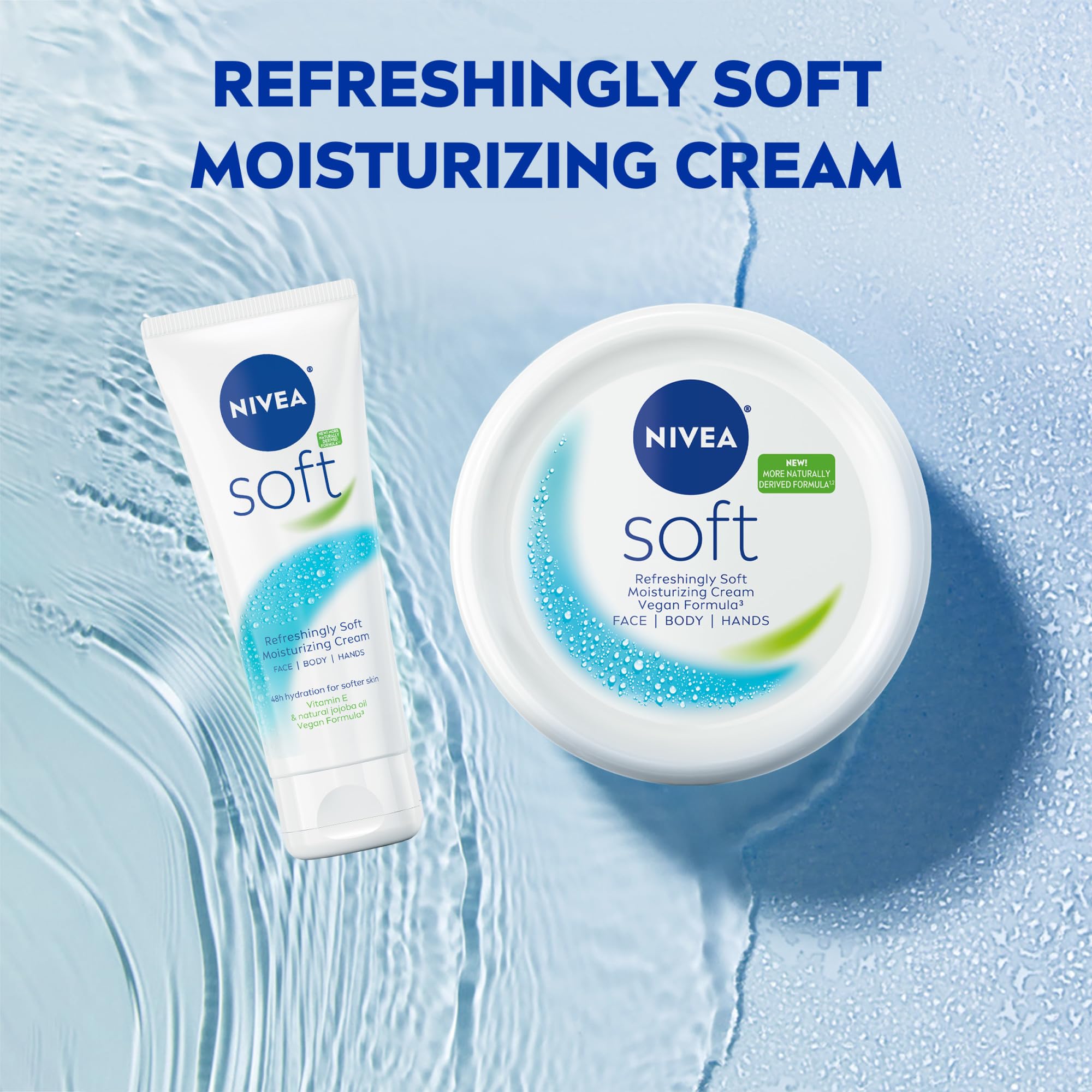 NIVEA Soft 48-hour hydration label on jar.