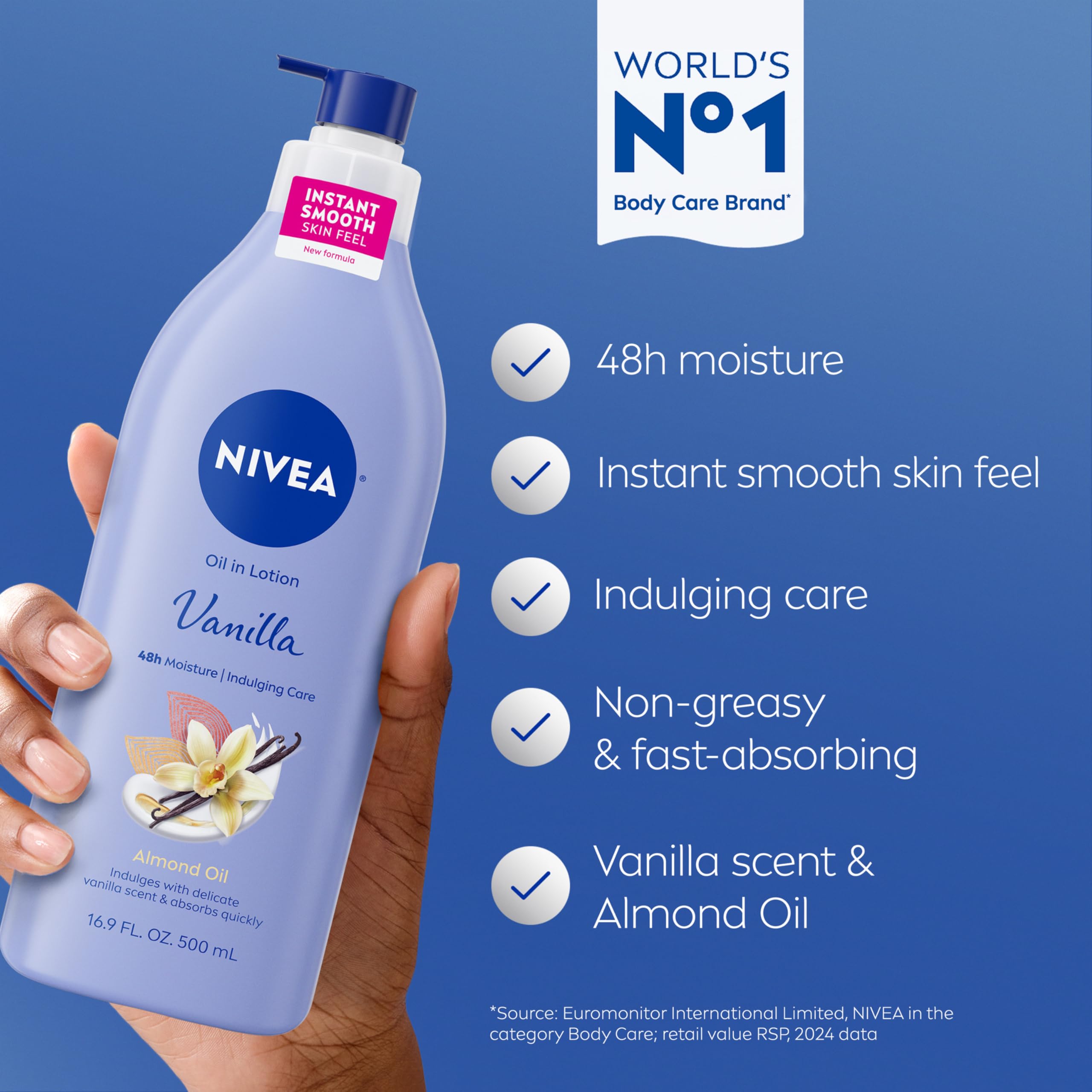 NIVEA vanilla-scent-closeup highlights fragrance during routine moisturization.