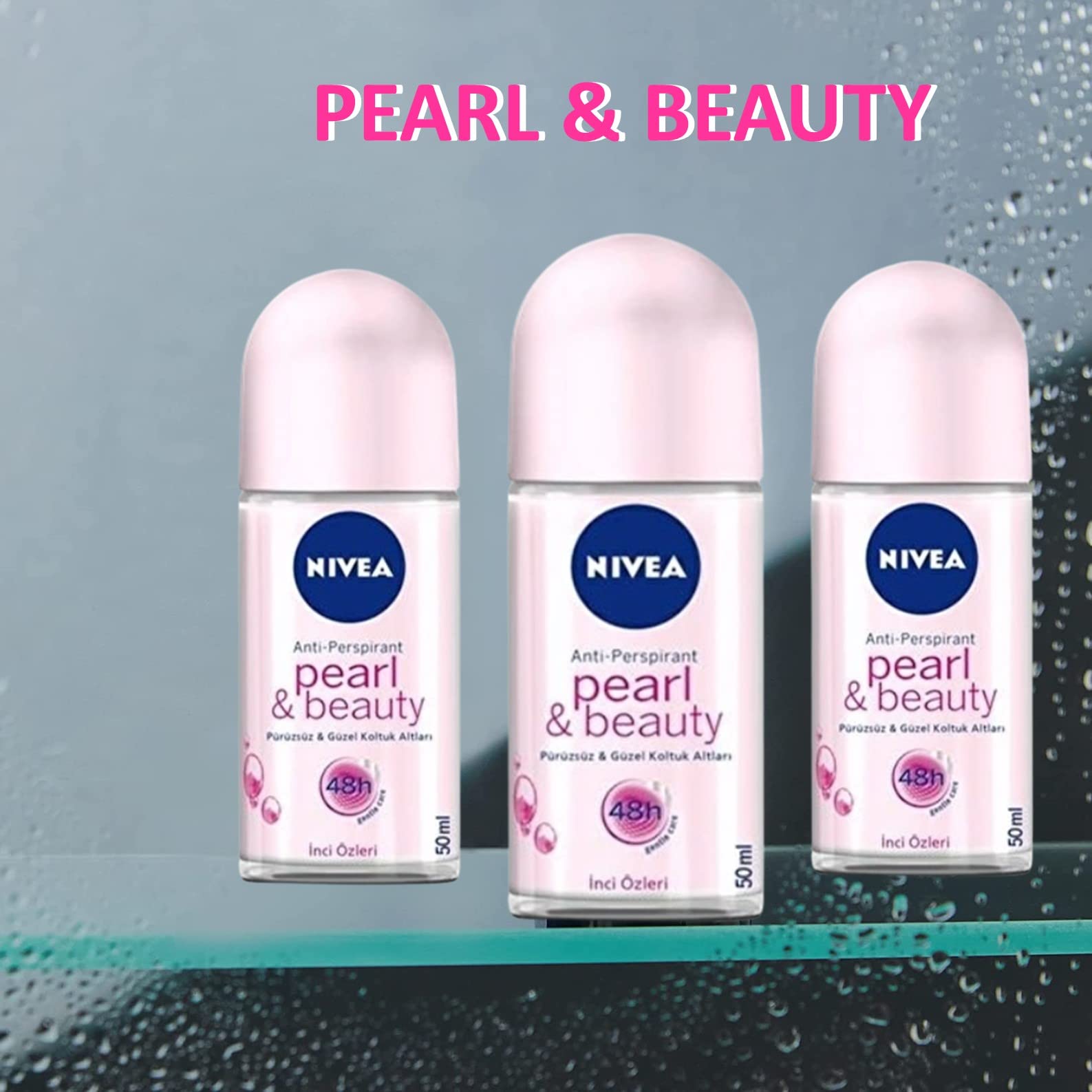NIVEA Pearl & Beauty deodorant roll-on delivering long-lasting freshness all day.