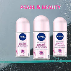 NIVEA Pearl & Beauty deodorant roll-on delivering long-lasting freshness all day.