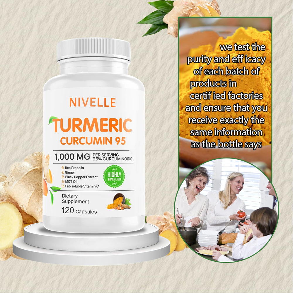 NIVELLE turmeric packaging with label detailing 95% curcuminoids