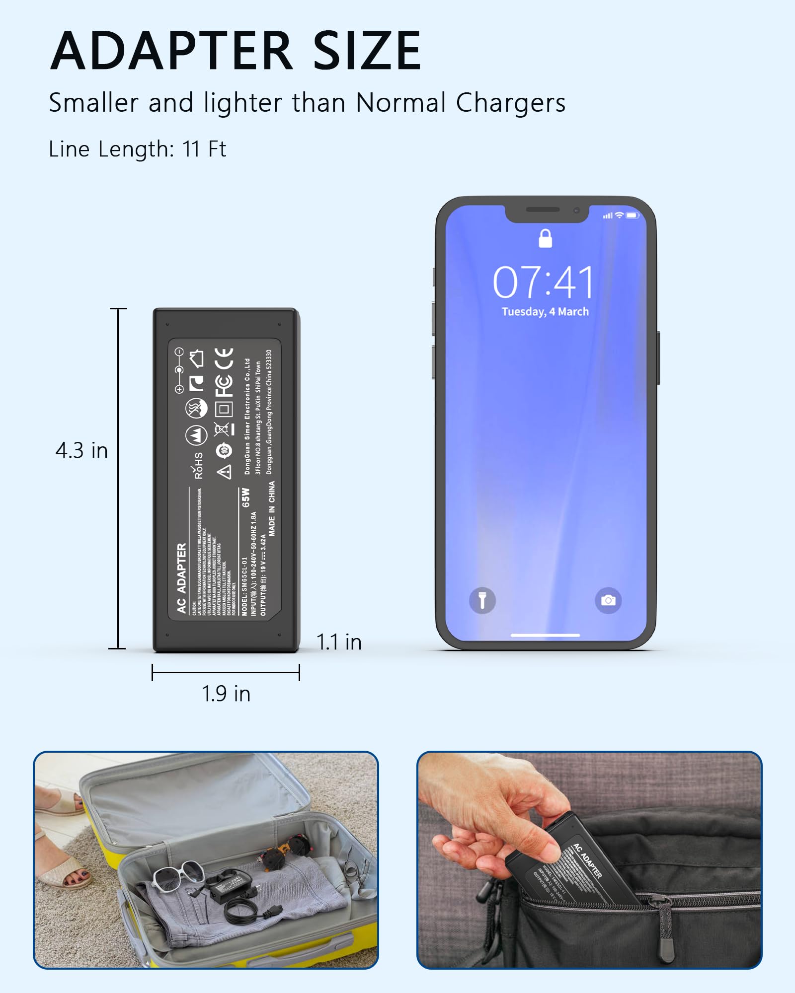 Close-up of the 3.0x1.1mm connector ensures secure, stable connections.