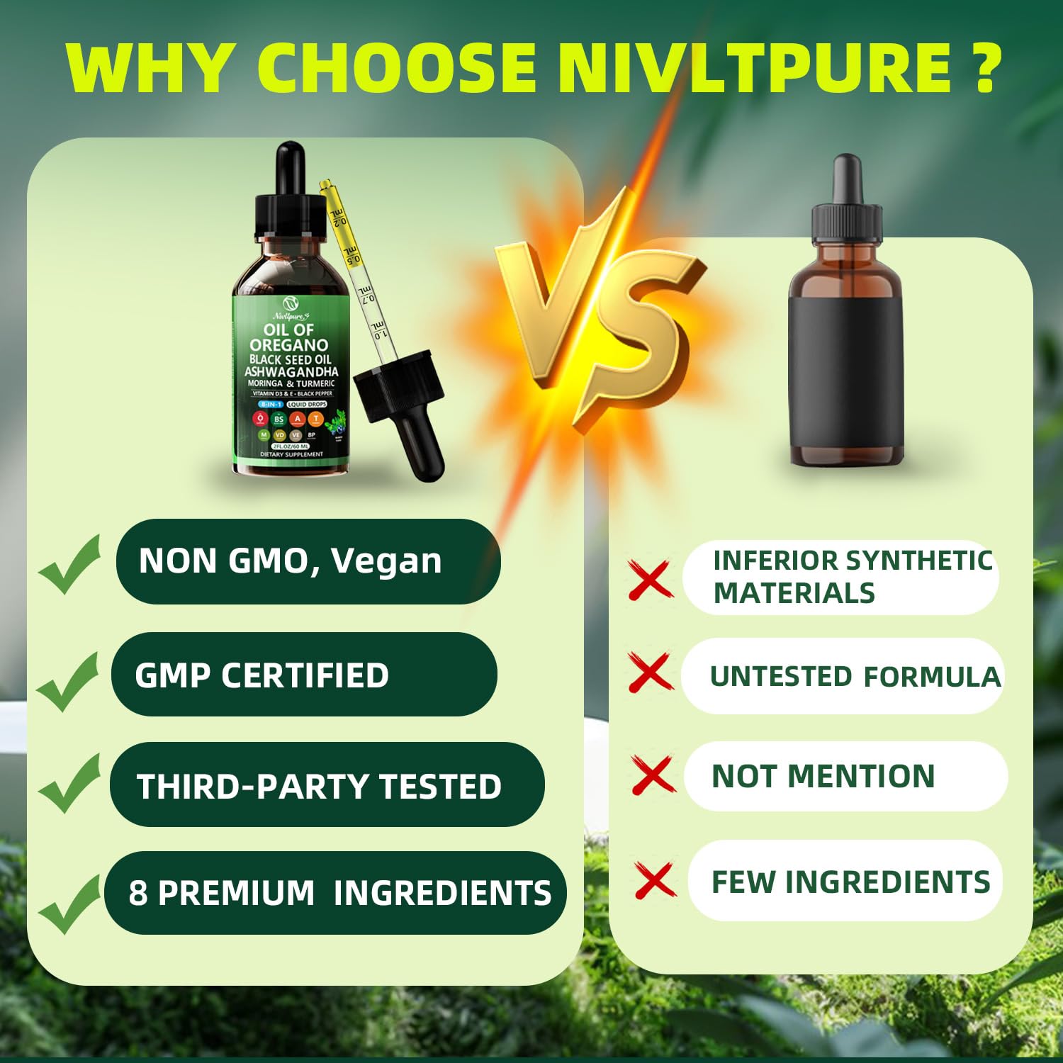 Nivltpure gluten-free vegan non-GMO formula label highlights clean ingredients