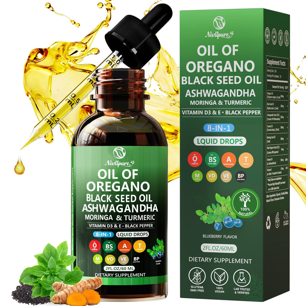 Nivltpure oil of oregano bottle with dropper for easy daily dosing and potential immune support