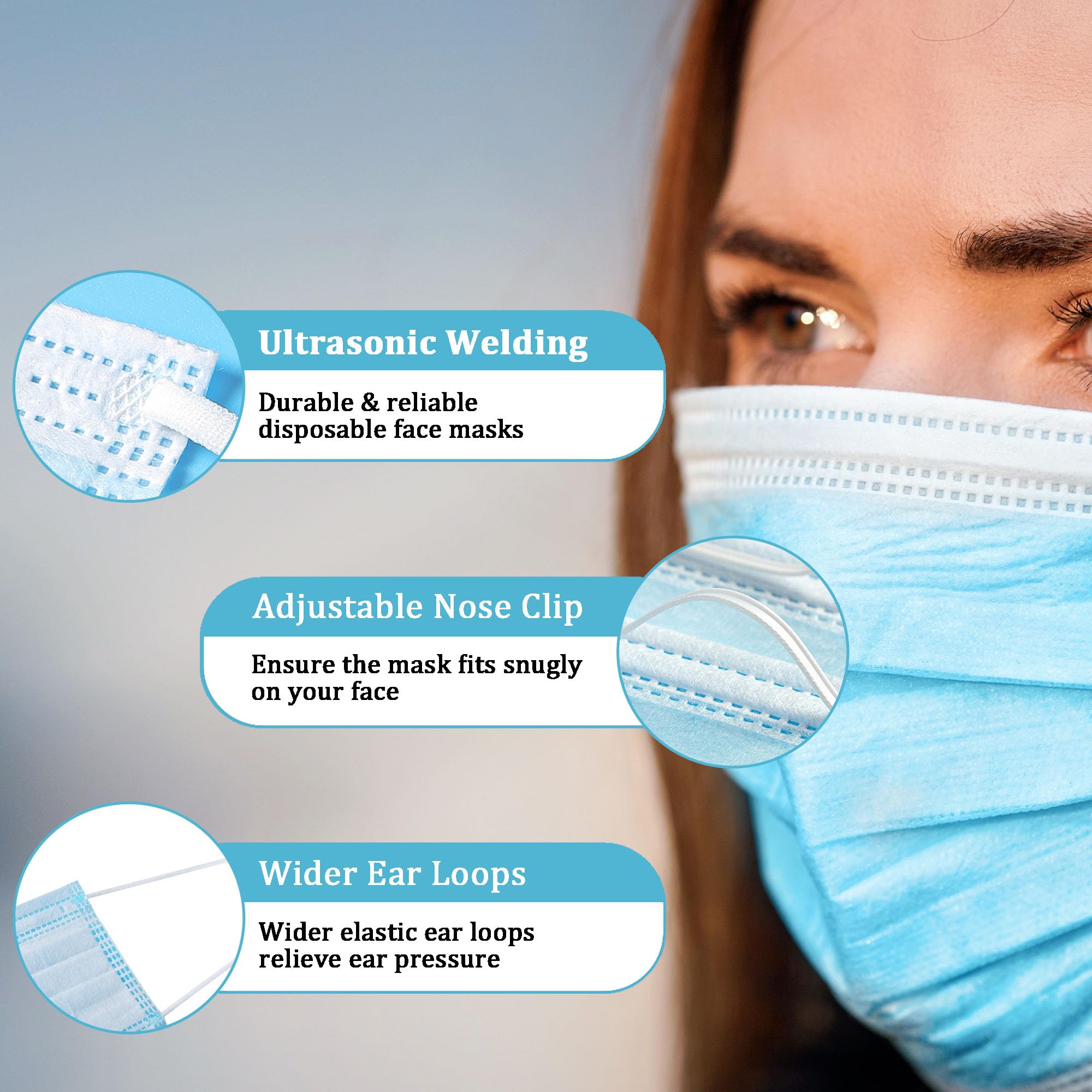 NIWOPO soft elastic ear loops provide comfortable wear for long days.