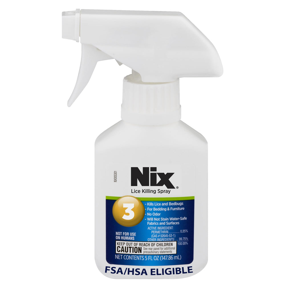 Nix Lice & Bed Bug Spray on bedding provides odor-free, fabric-friendly treatment.