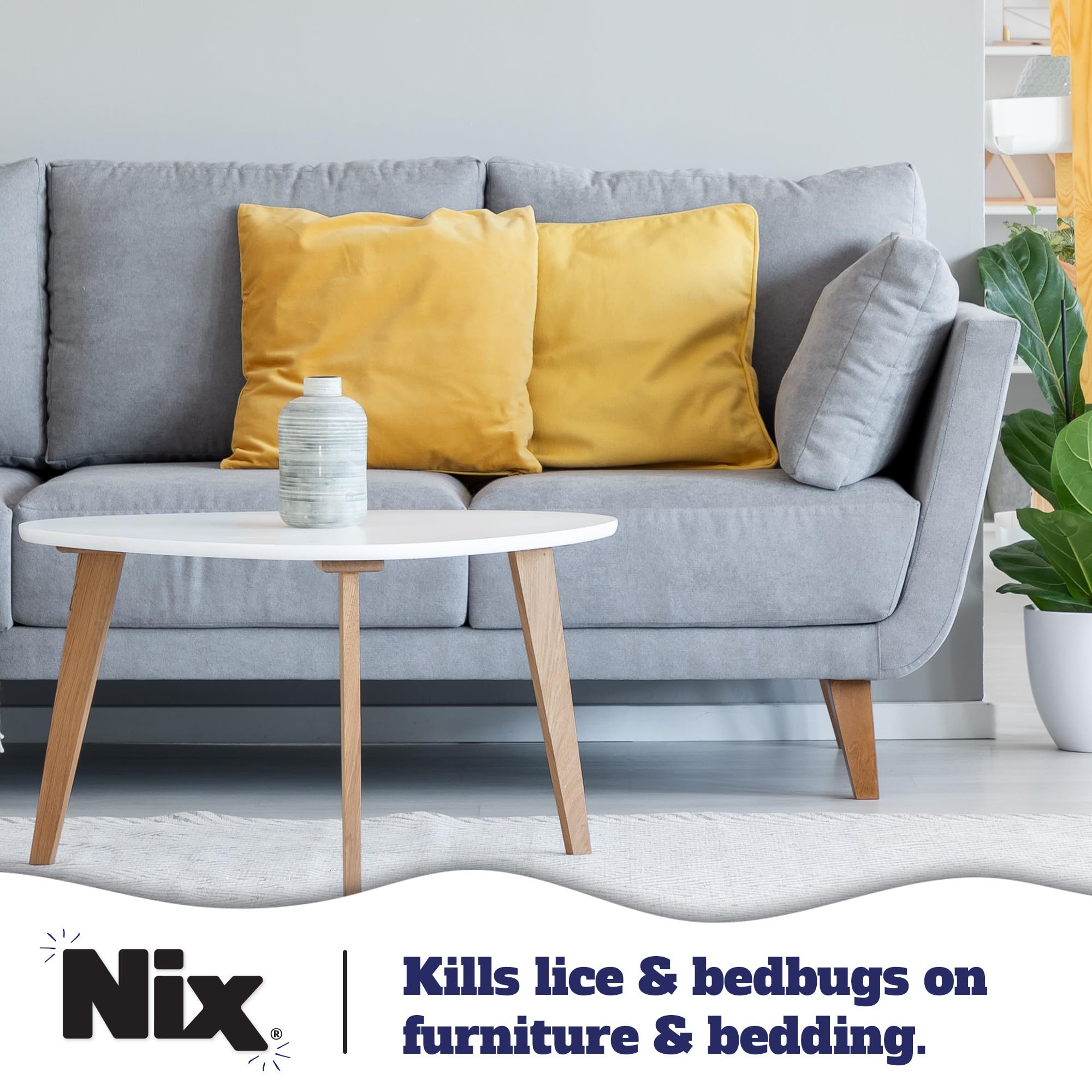 Nix Lice & Bed Bug Spray on a mattress refreshes sleeping areas.