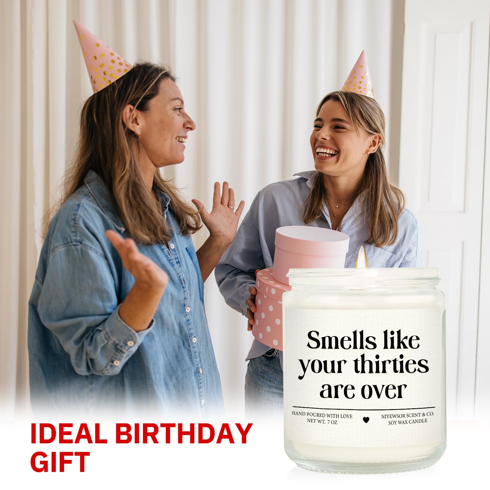 Niyewsor candle featuring a heart design for a playful 40th gift moment.