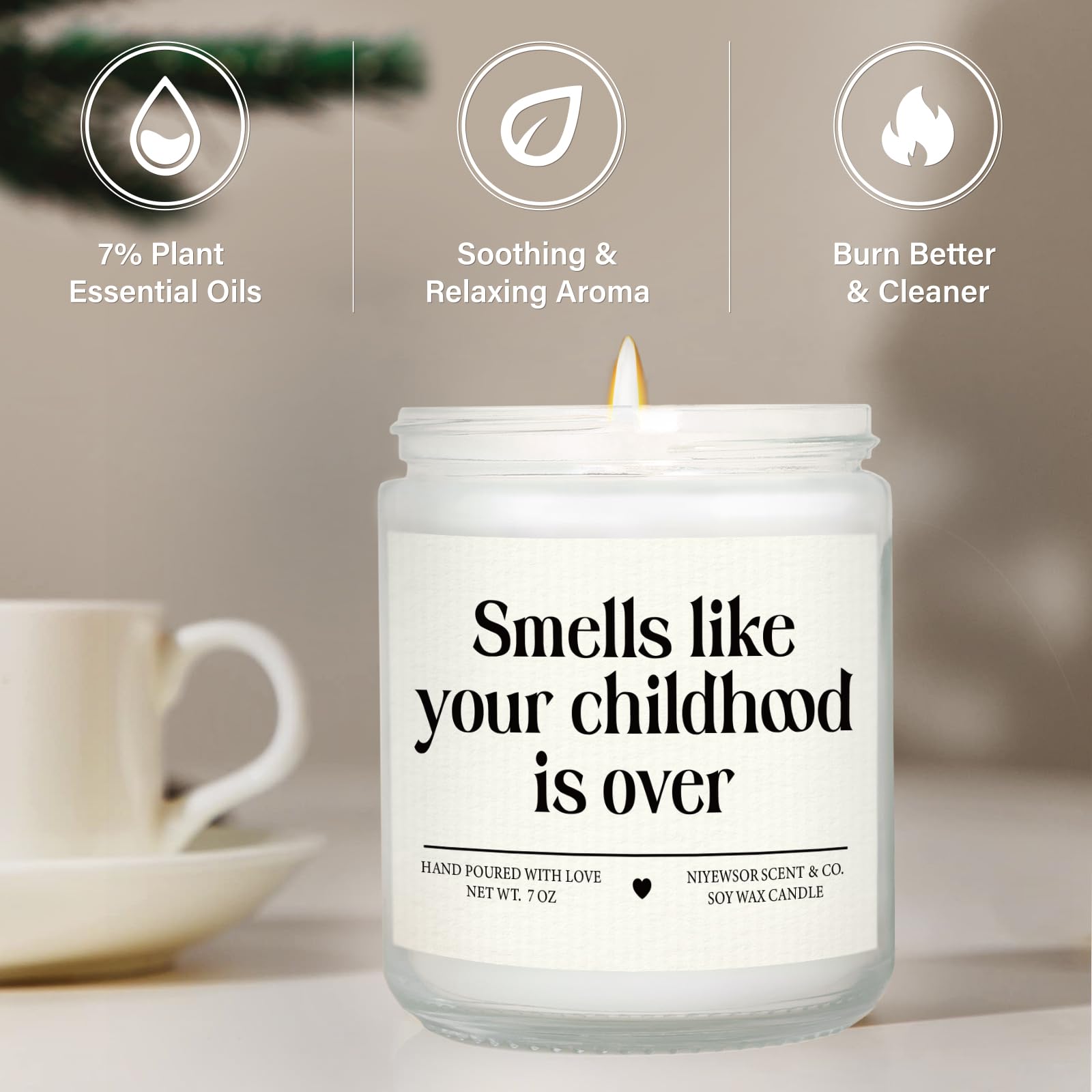 Niyewsor 7oz candle showing generous burn time