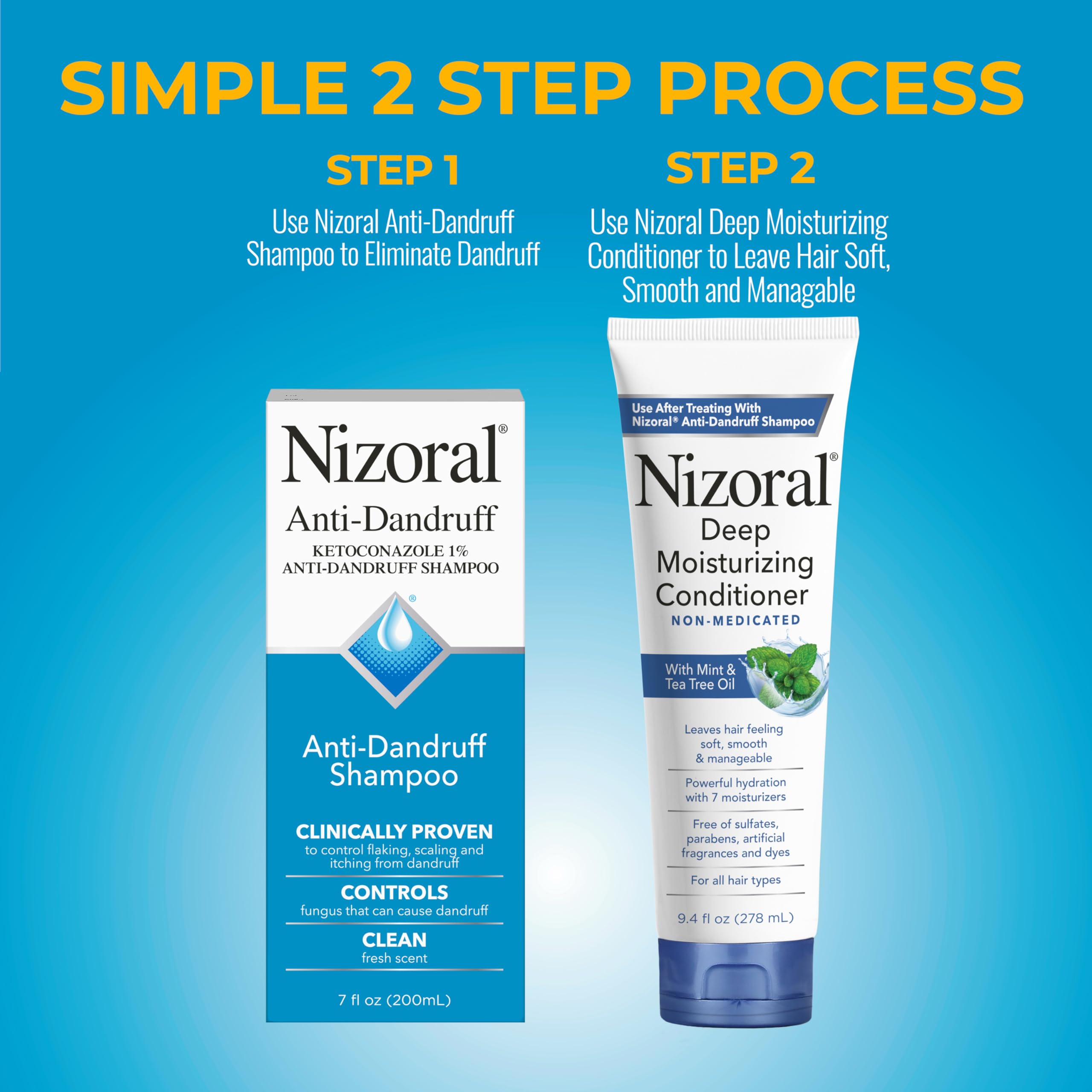Nizoral bundle packaging shown for a complete dandruff care routine.
