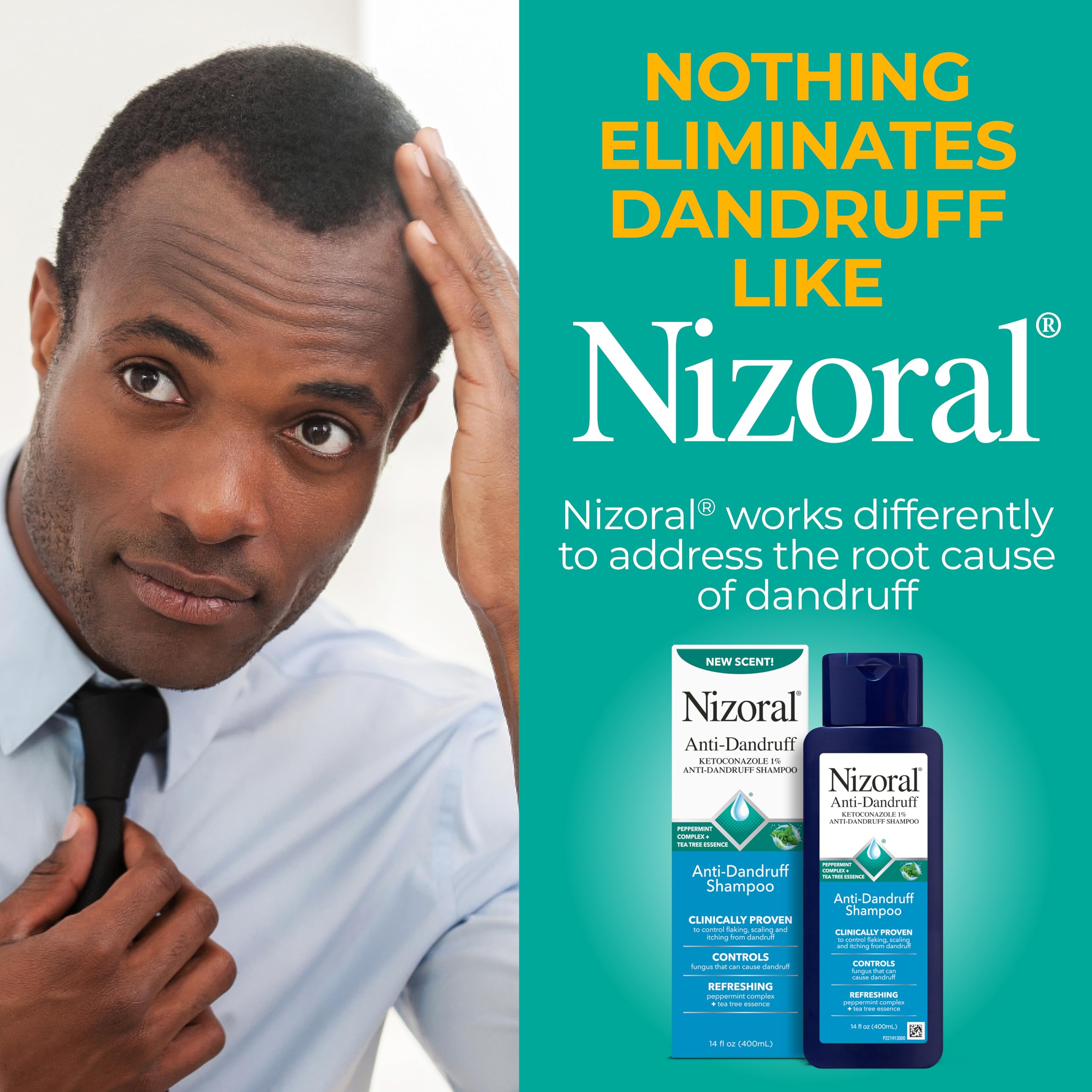 Nizoral gray hair friendly shampoo on display for chemically processed hair care.