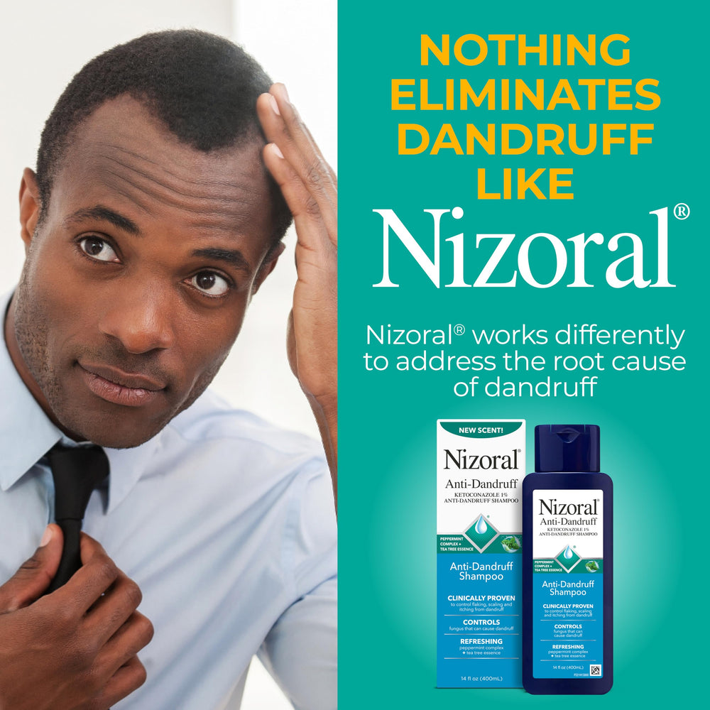 Nizoral gray hair friendly shampoo on display for chemically processed hair care.