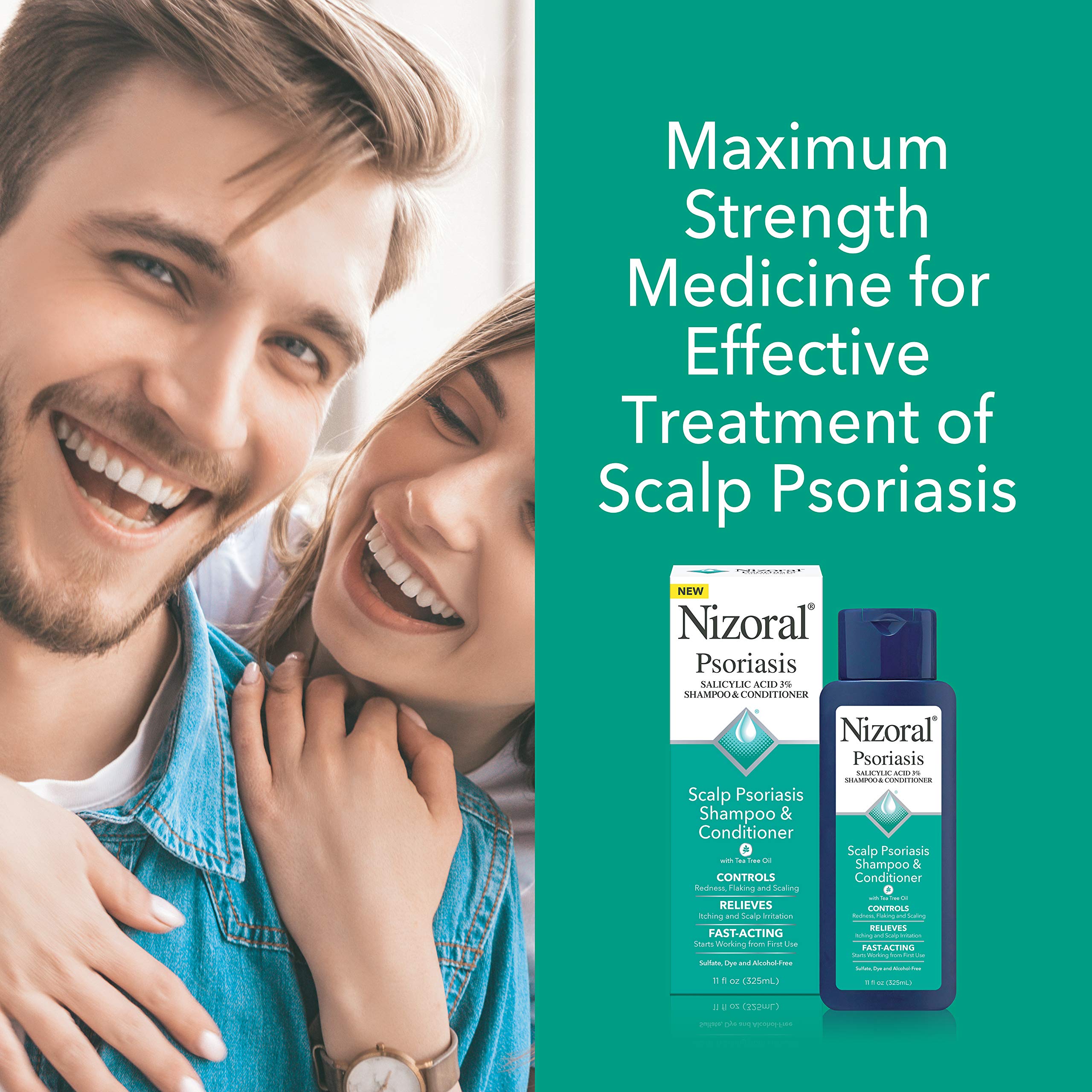 Nizoral psoriasis shampoo demonstrating flakes reduction on scalp.