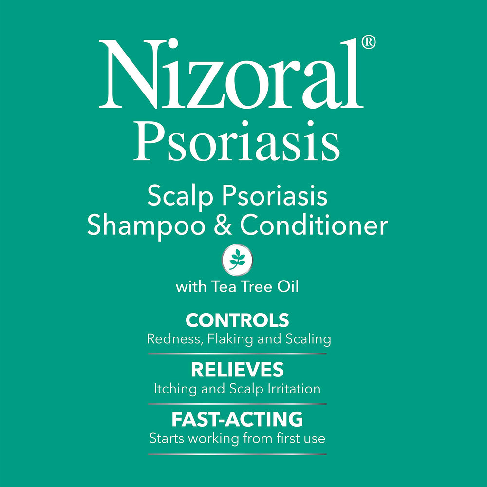 Nizoral psoriasis shampoo with tea tree oil and green tea for soothing scalp.