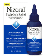 Nizoral scalp itch relief liquid bottle-tip demonstrates targeted scalp application for relief
