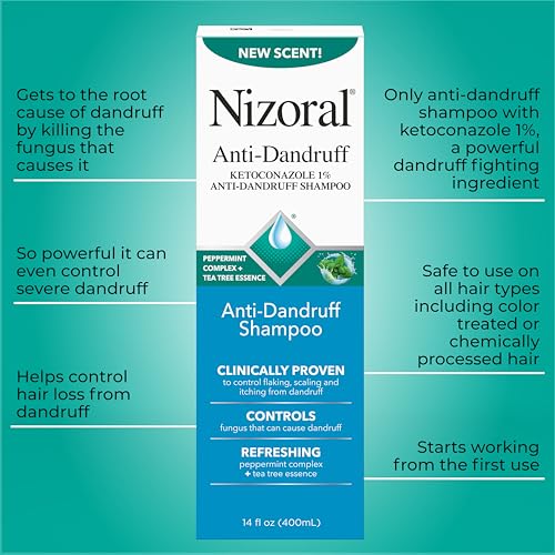 Nizoral tea tree essence label highlighting fresh, clean hair routine.