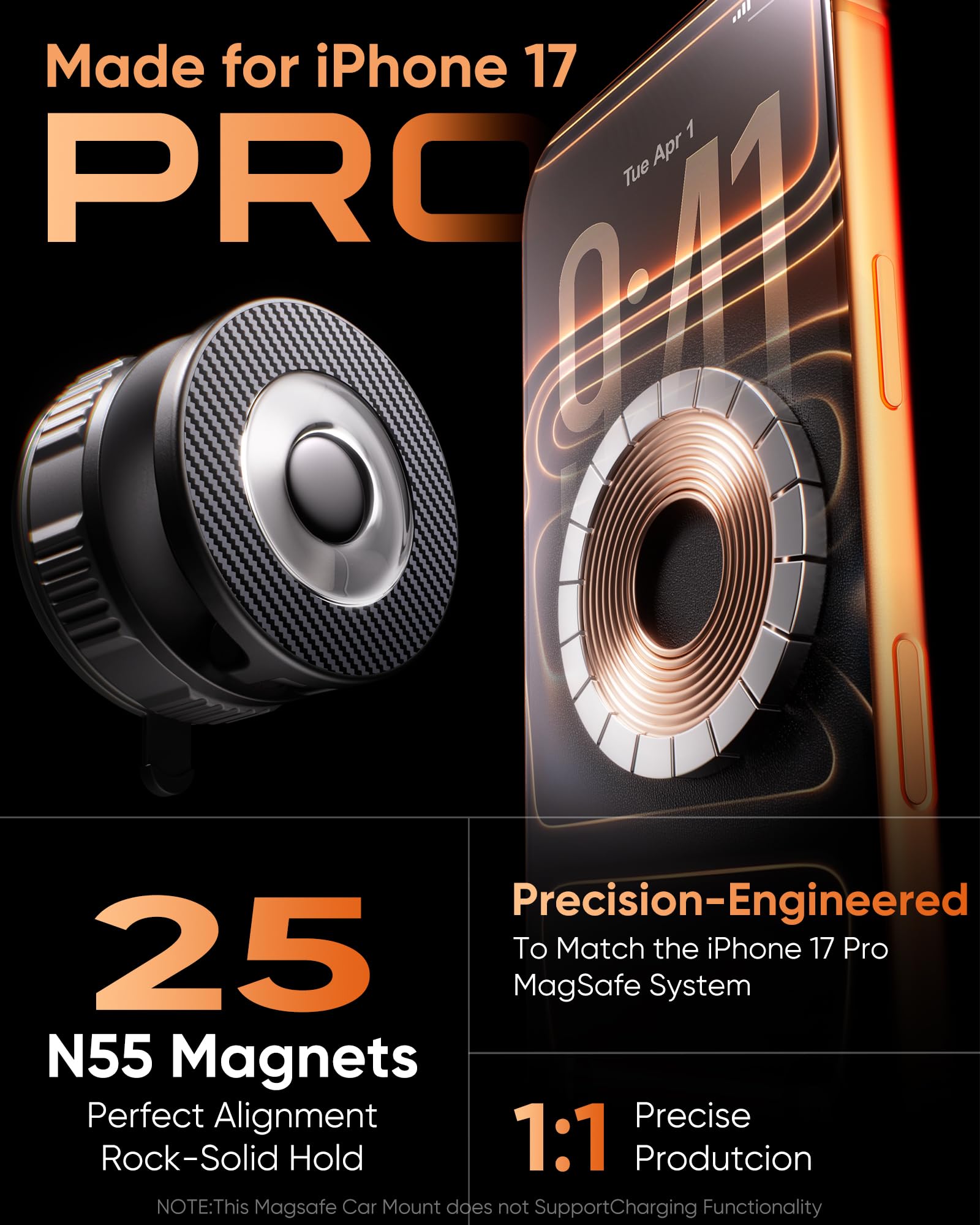 NKNZLY 2800gf magnetic hold secures phones without signal interference.