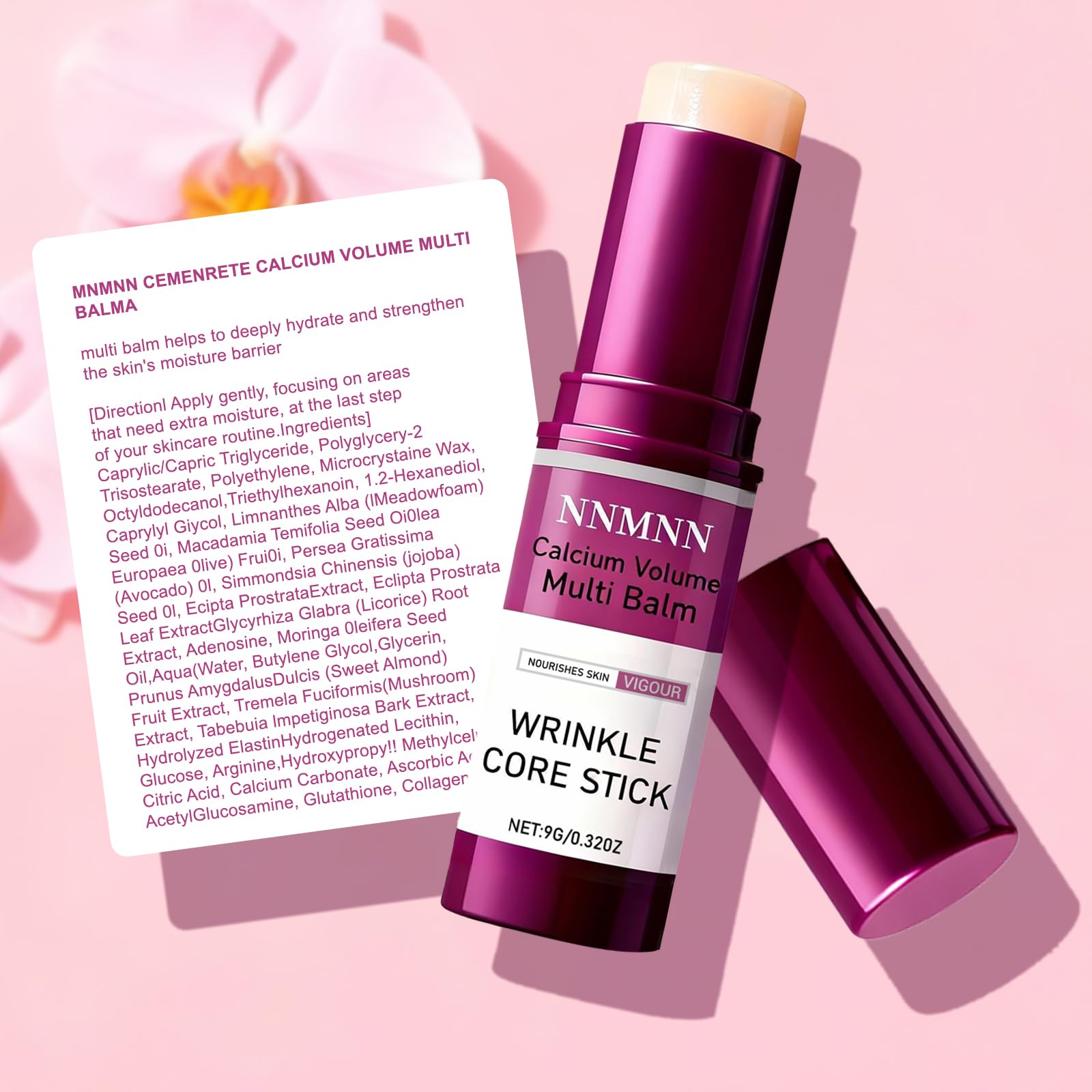 nnmnn Calcium Volume Multi Balm Stick on neck offers comfortable hydration.