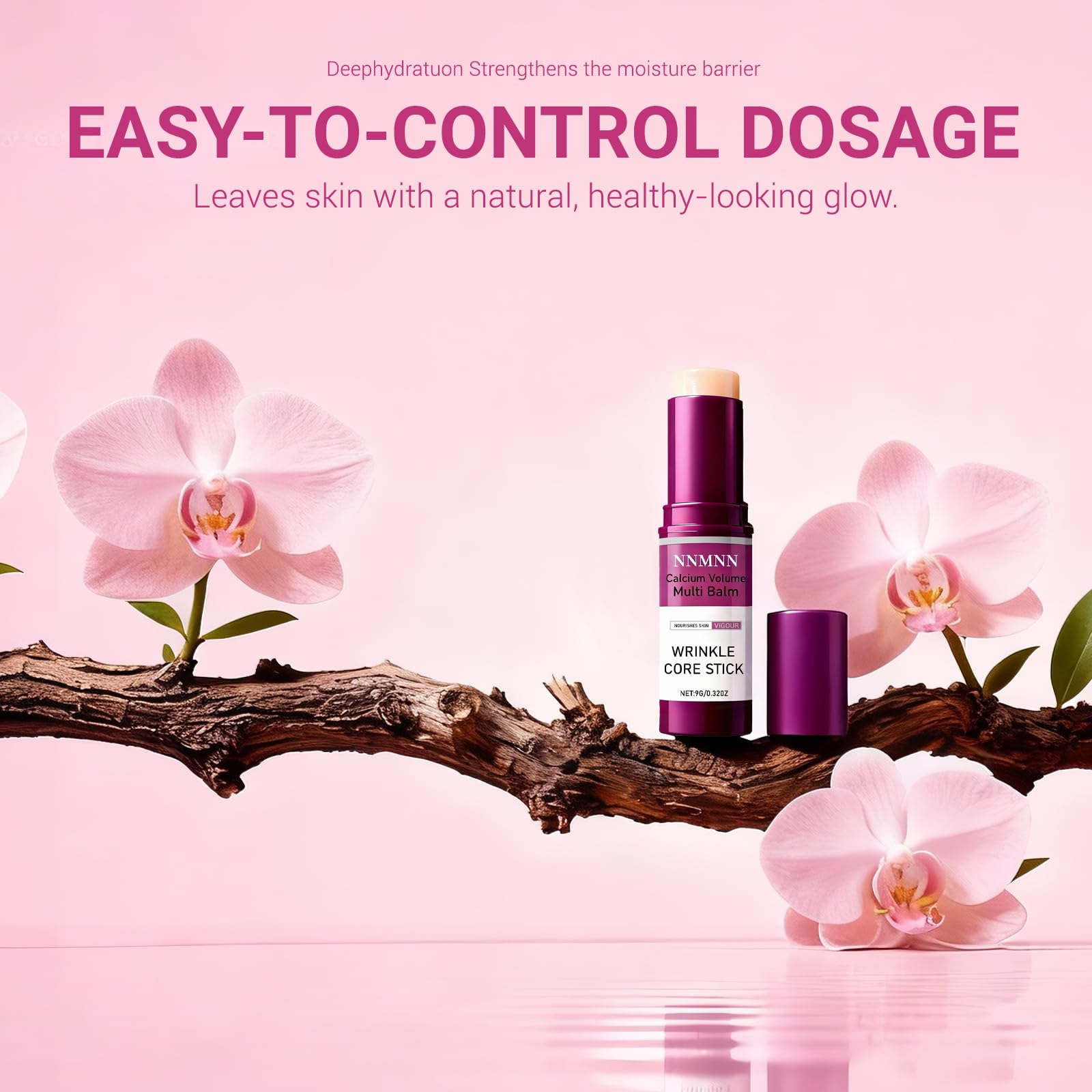 nnmnn Calcium Volume Volume Multi Balm Stick on hand demonstrates portable, on-the-go hydration.