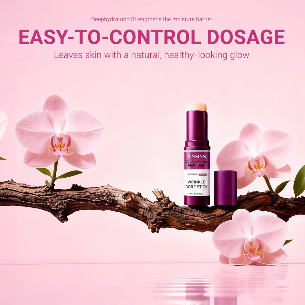 nnmnn Calcium Volume Volume Multi Balm Stick on hand demonstrates portable, on-the-go hydration.