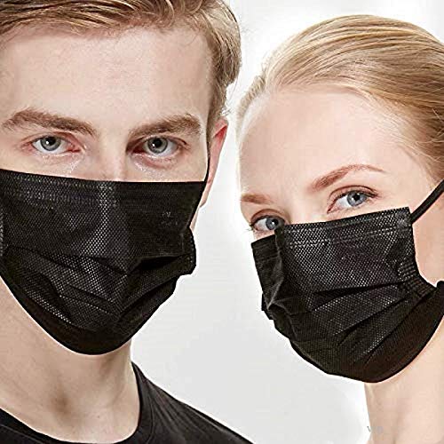 NNPCBT black disposable mask showing three-layer construction.