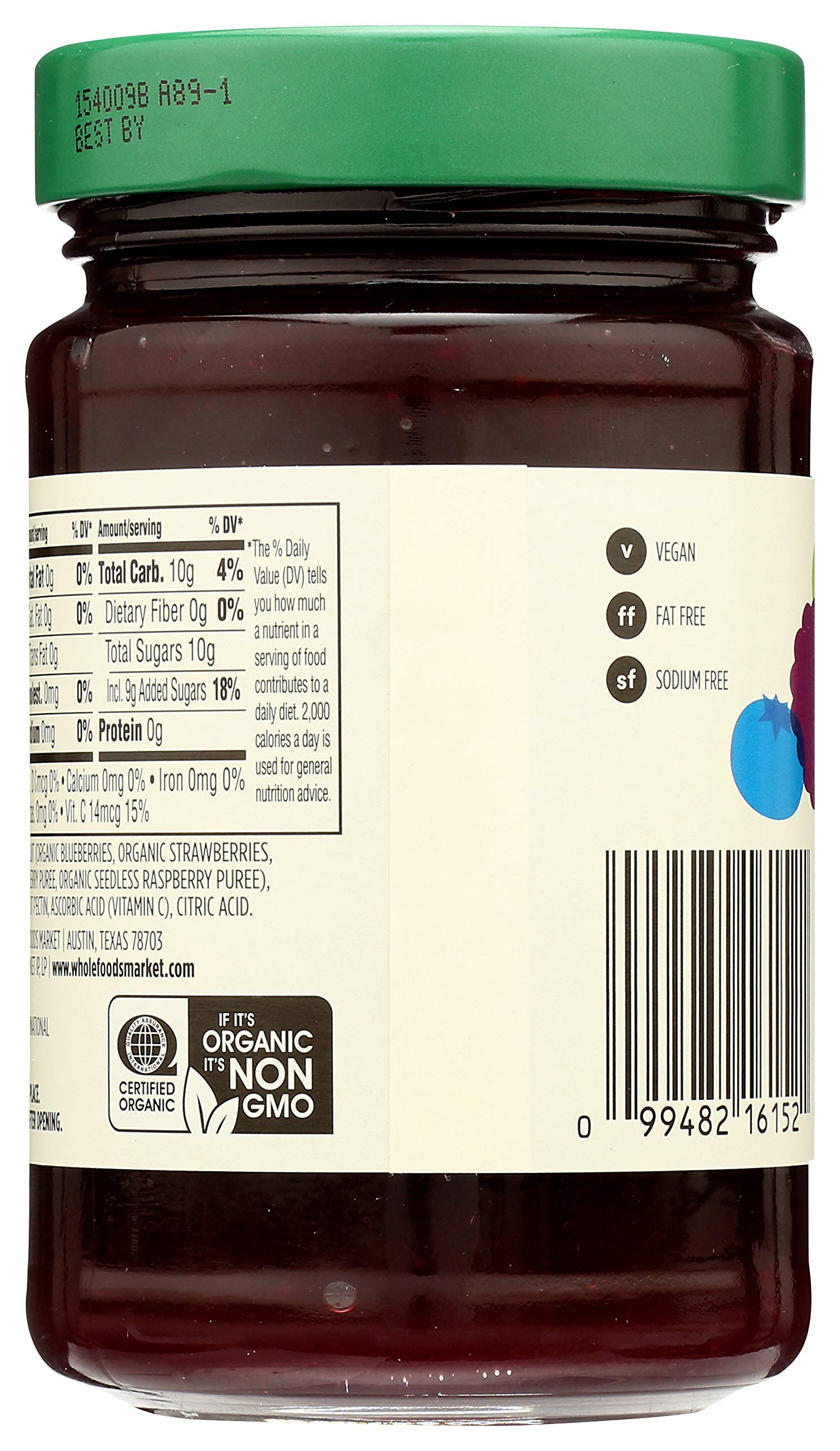 365 Fruit Spread bottle shows no artificial colors or preservatives.
