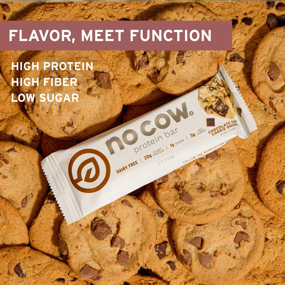 No Cow Upgraded Chocolate Chip Cookie Dough bar in gym bag for energy.