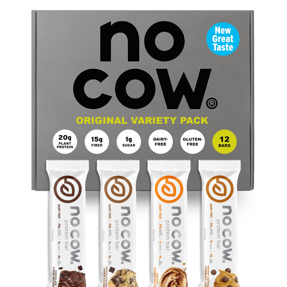 No Cow vegan protein bars Original pack shot, ideal for a quick high-protein snack.