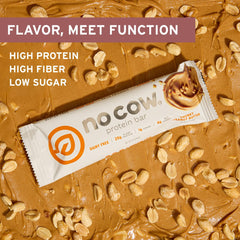 No Cow bars feature peanut pieces, ideal post workout snack
