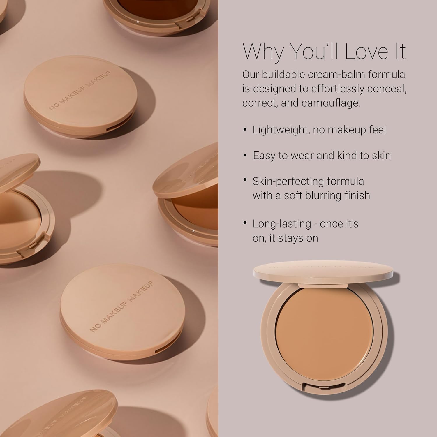 No Makeup Makeup Foundation swatch highlights light-to-medium buildable coverage.