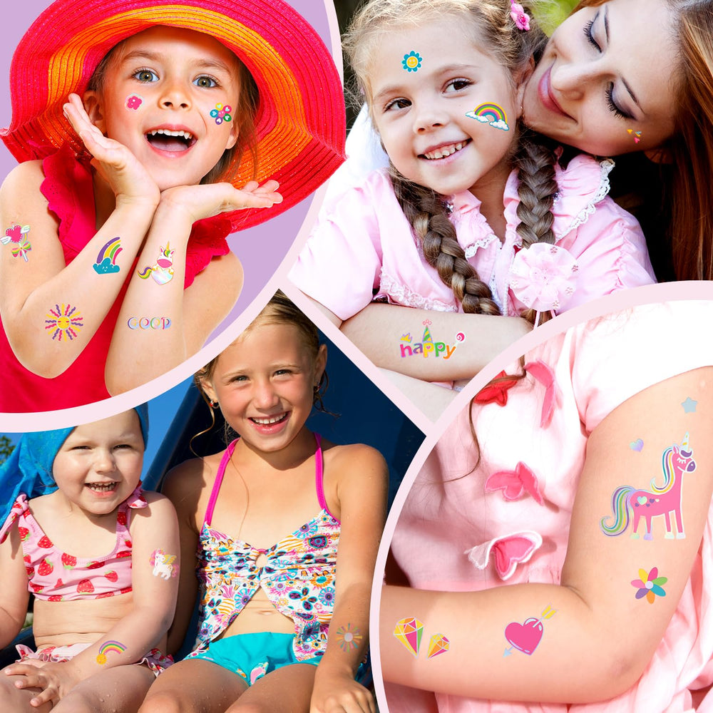 NO RAGRETS glitter foil unicorn tattoos add premium sparkle for kids.