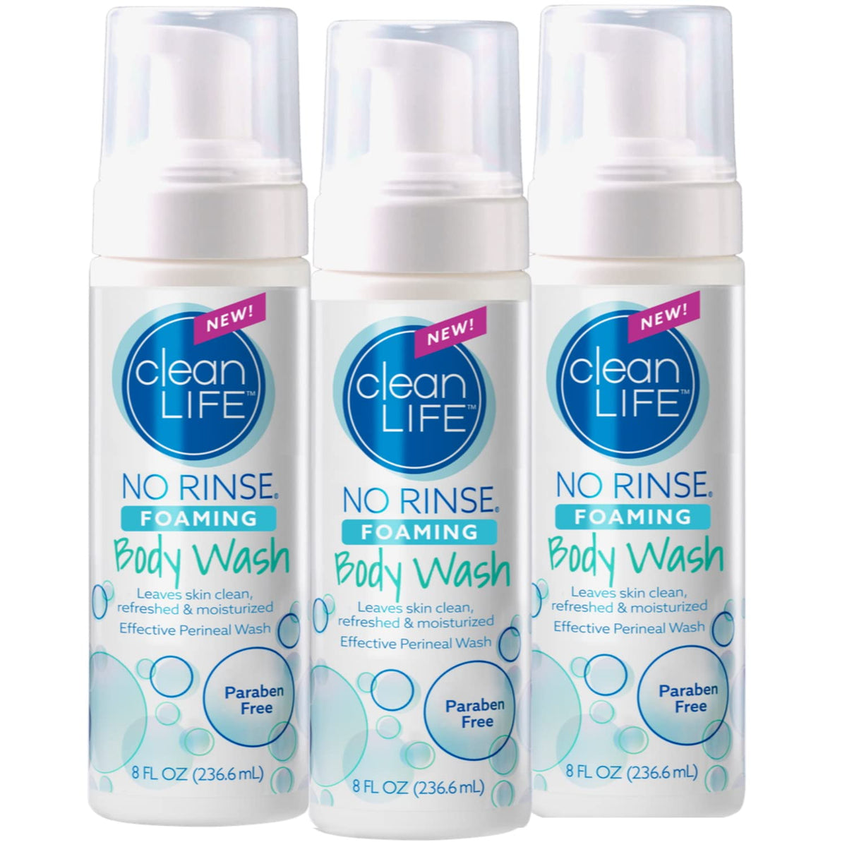 No-Rinse Foaming Body Wash bottle, pour for quick bedside cleansing without water