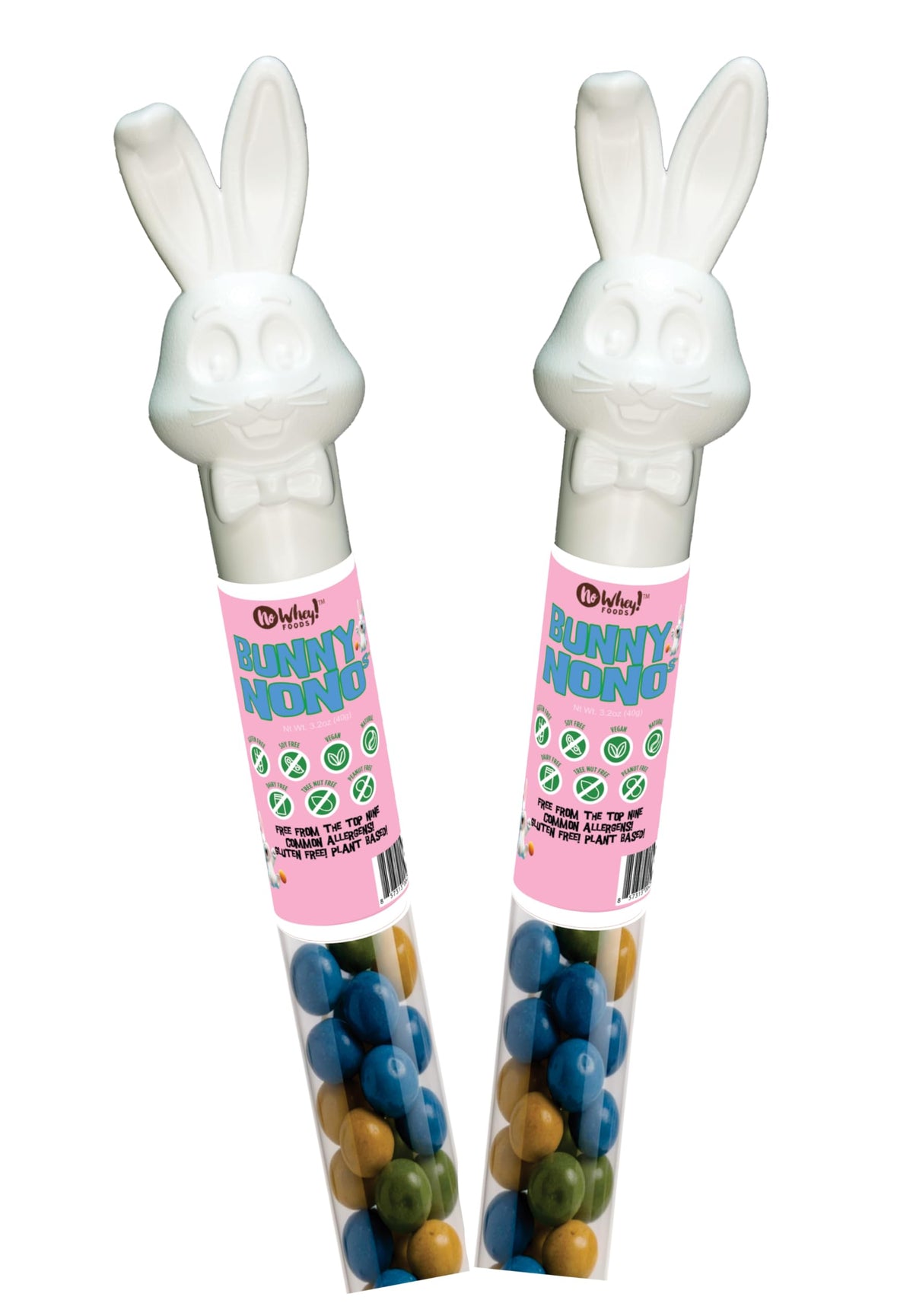 No Whey vegan bunnies 2-pack tubes for Easter gifting
