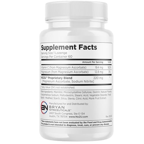 NO2U Bryan NITRICEUTICALS bottle label highlighting vegan, gluten-free, dairy-free formula