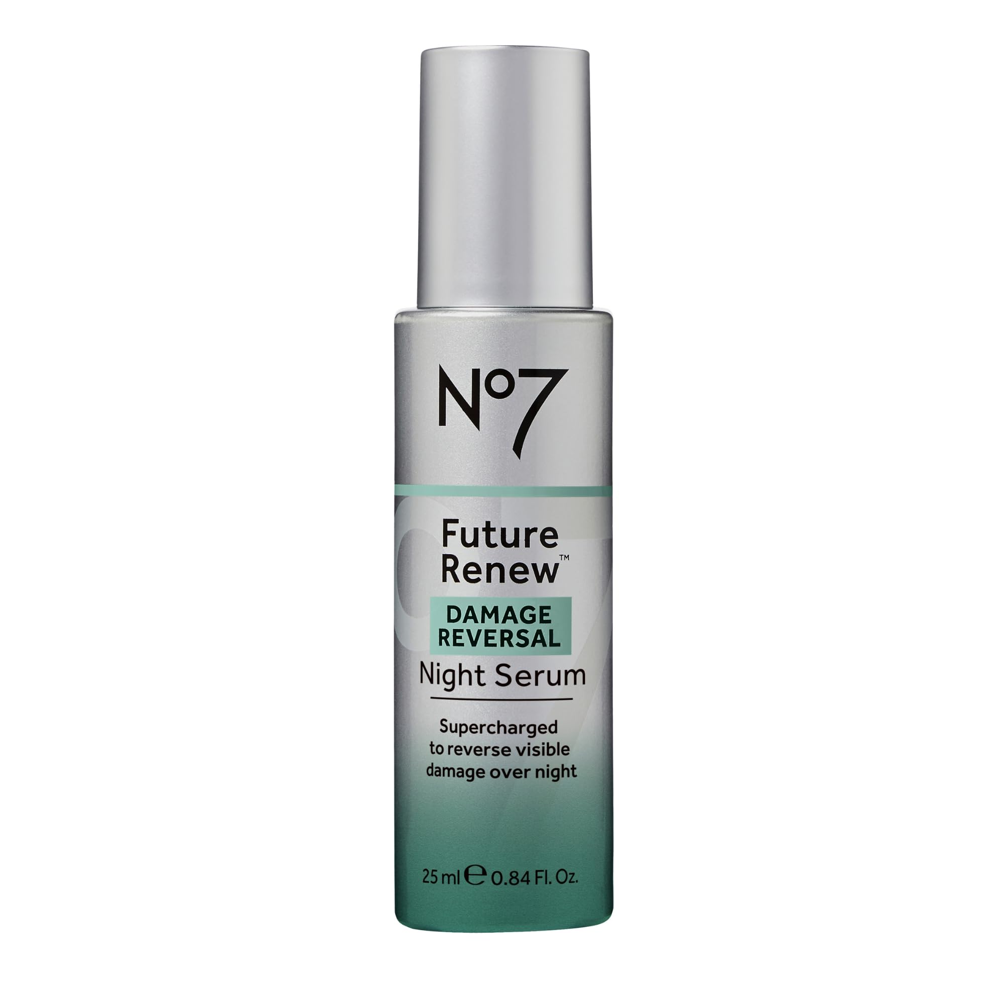 No7 Future Renew night serum bottle closeup highlighting premium formula for overnight care