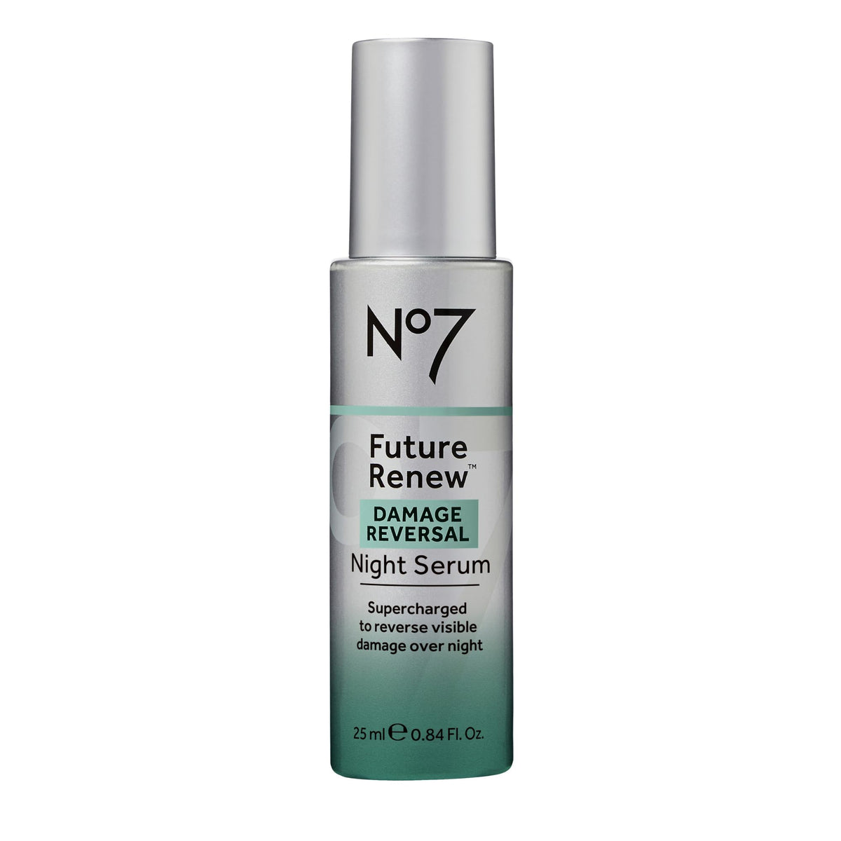 No7 Future Renew night serum bottle closeup highlighting premium formula for overnight care