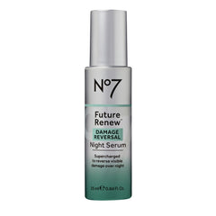 No7 Future Renew night serum bottle closeup highlighting premium formula for overnight care