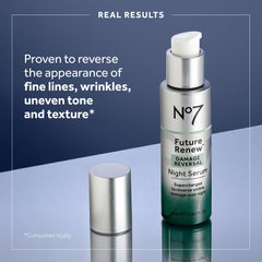 No7 Future Renew night serum with hyaluronic acid and niacinamide supports hydration and tone