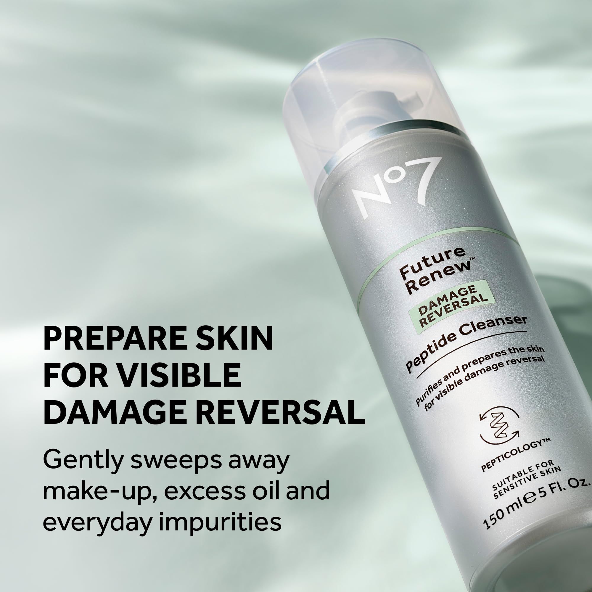 No7 Future Renew cleanser foaming lather highlights light cleansing bubbles to remove impurities.
