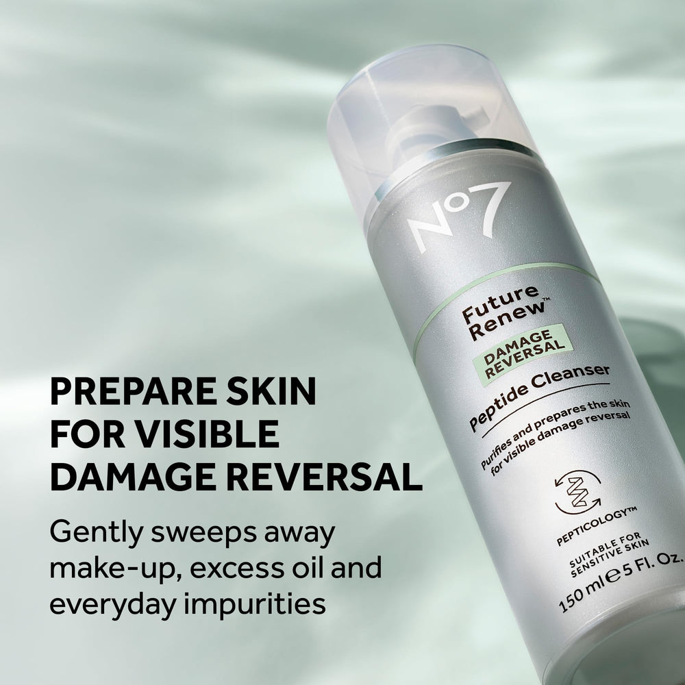 No7 Future Renew cleanser foaming lather highlights light cleansing bubbles to remove impurities.