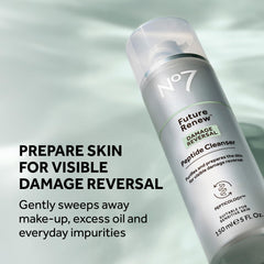 No7 Future Renew cleanser foaming lather highlights light cleansing bubbles to remove impurities.