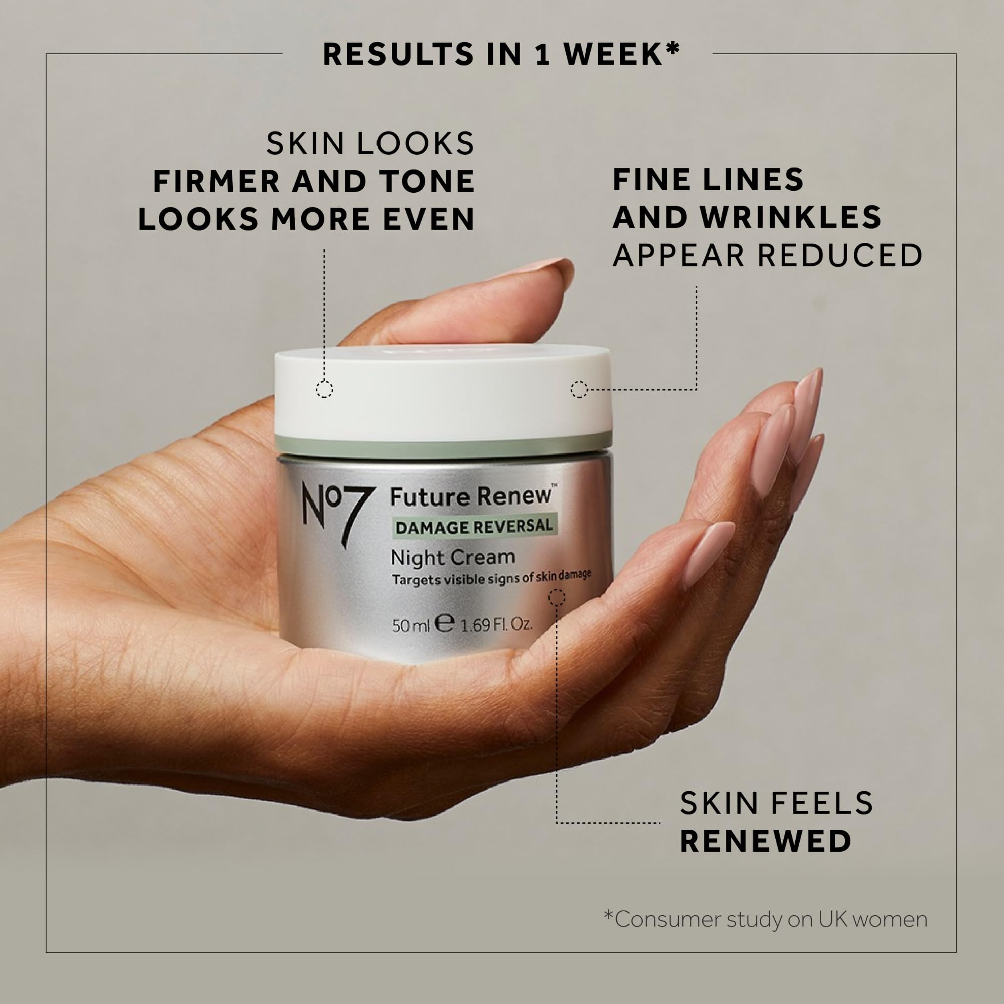 No7 Future Renew display on shelf signals premium nighttime skincare.