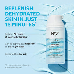 Closeup of No7 HydraLuminous+ jar highlighting the dual-phase texture for overnight hydration