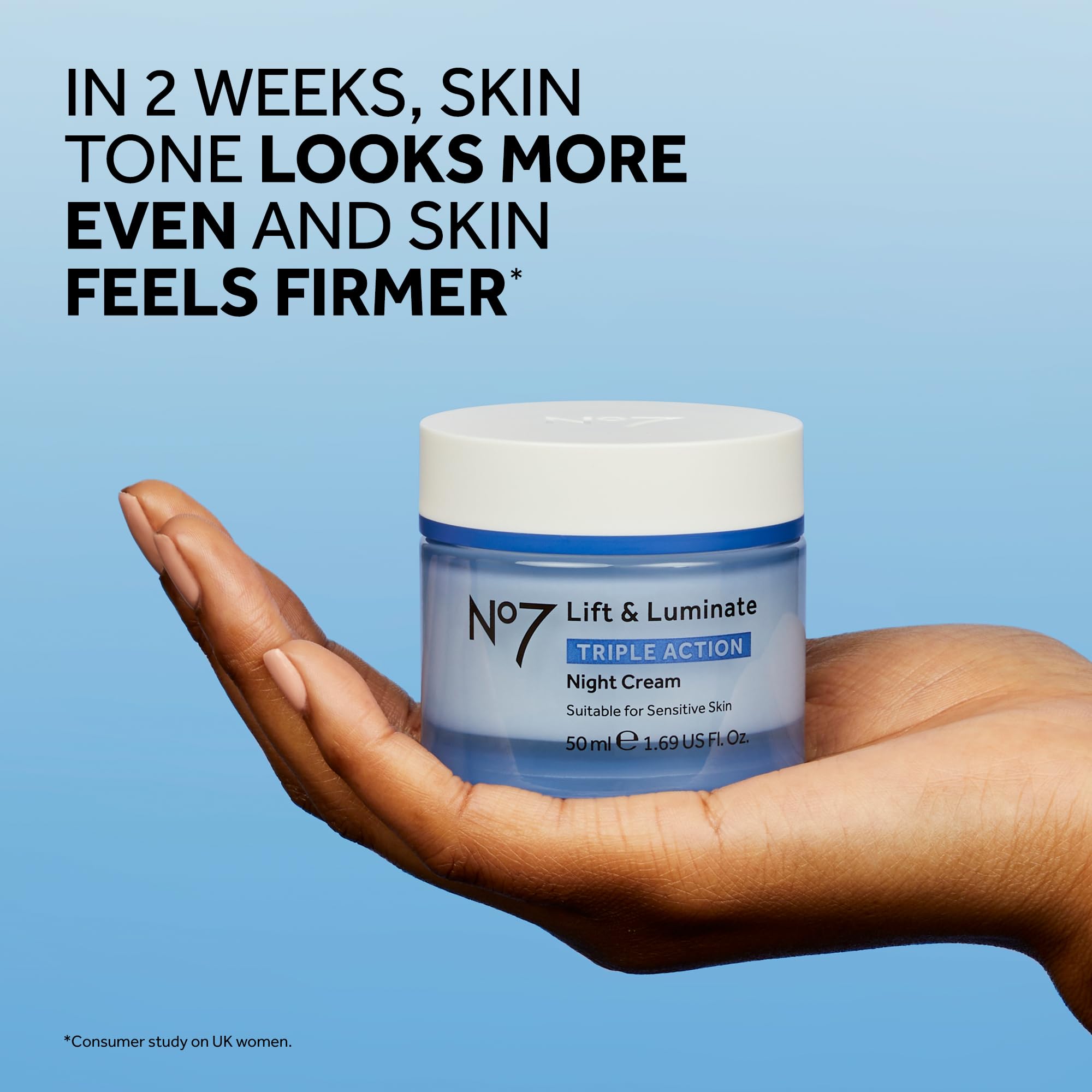 No7 Lift and Luminate applied to neck area for firming and brightening.