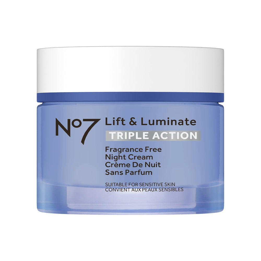 No7 Lift and Luminate night cream bottle for radiant overnight skin.