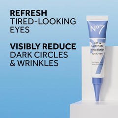 No7 Lift & Luminate cream texture on fingers shows smooth application.